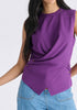 Crew Neck Wrap Front Knit Top in Purple Closeup