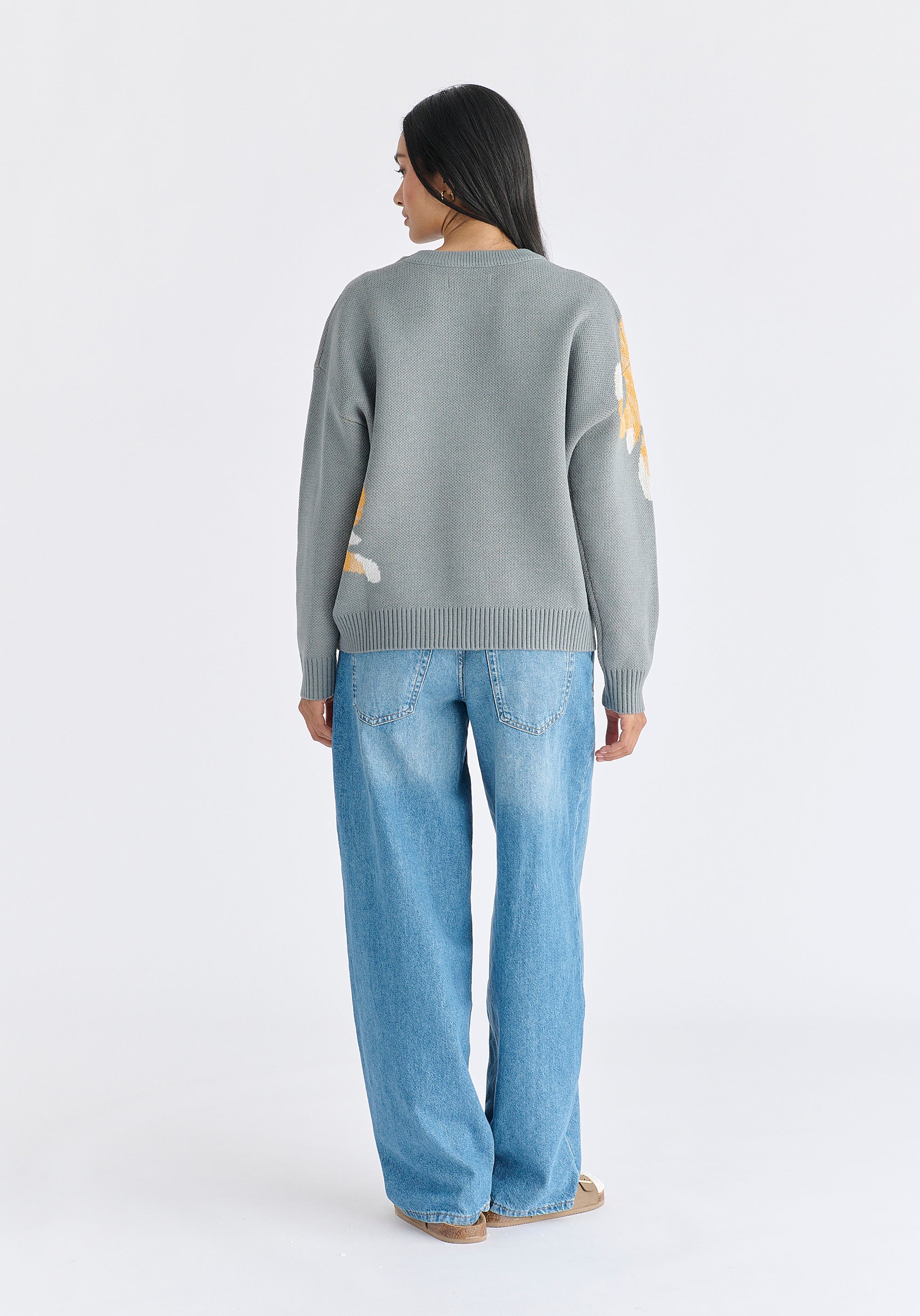 Christmas Jumper With Cat And Fairylights in Grey Back