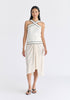 Contrast Detail Crisscross Halterneck Knit Top in White Front