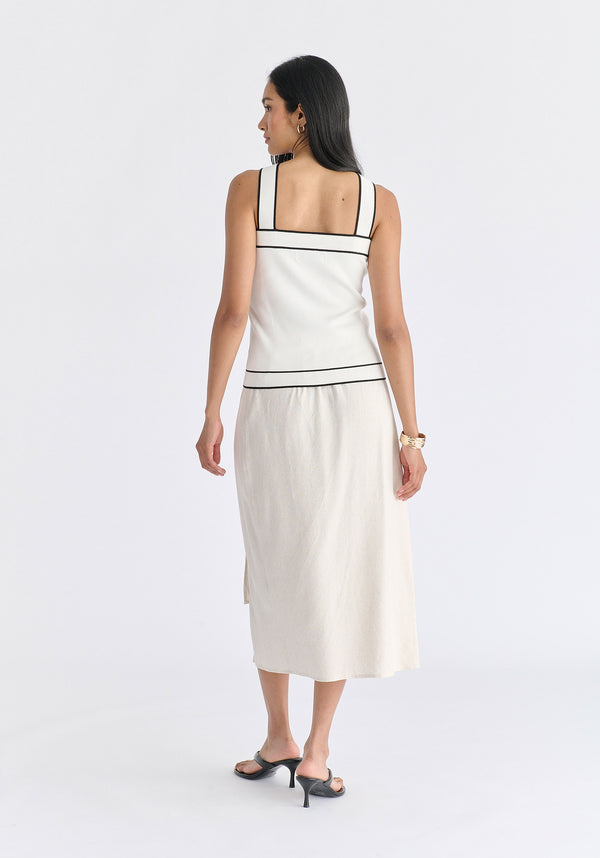 Contrast Detail Crisscross Halterneck Knit Top in White Back