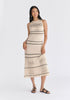 Contrast Detail Pointelle Knitted Dress in Beige Front