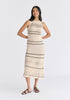 Contrast Detail Pointelle Knitted Dress in Beige Front