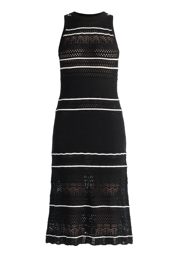 Contrast Detail Pointelle Knitted Dress in Black Cutout