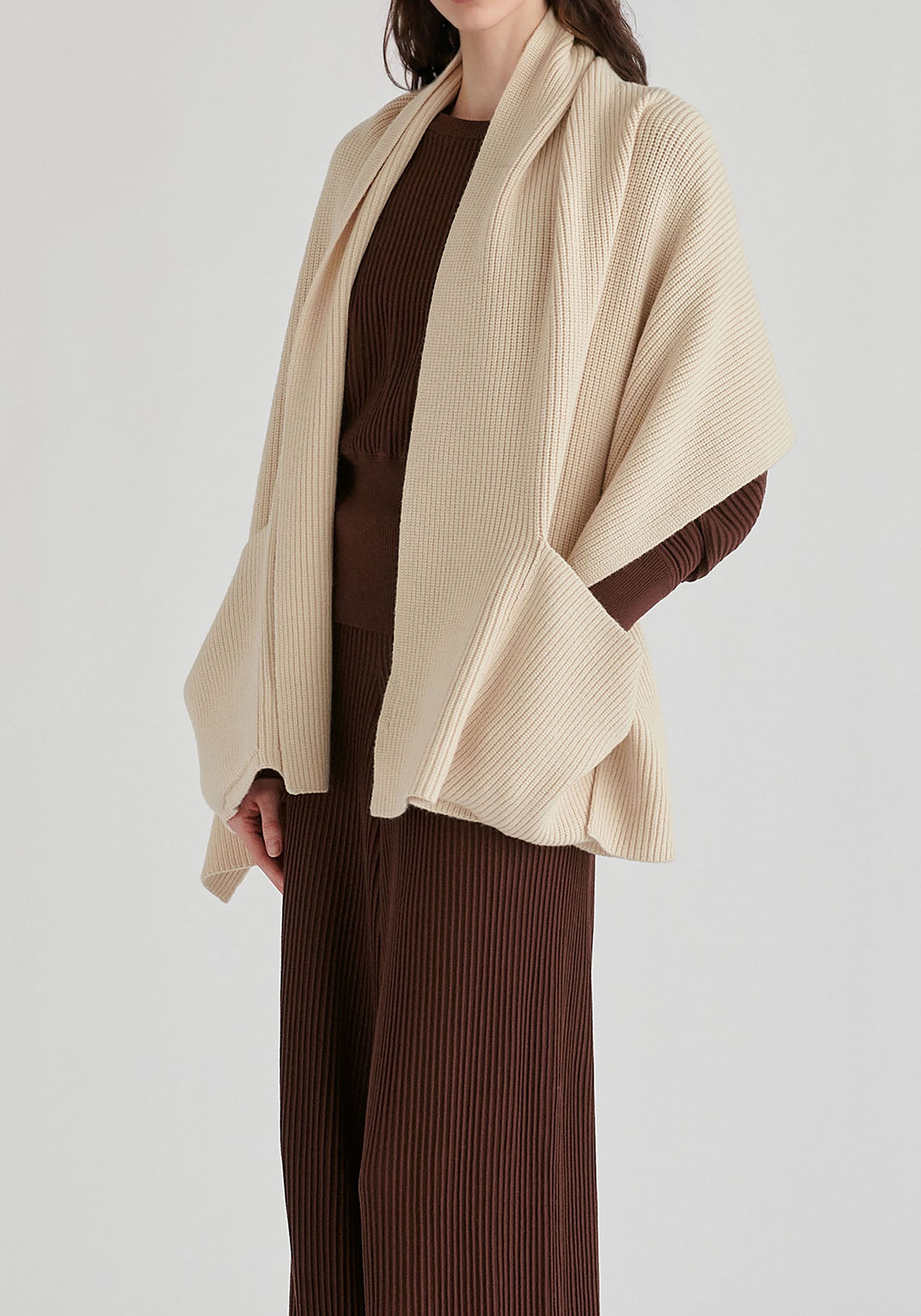 Ribbed Scarf Wrap with Front Pockets