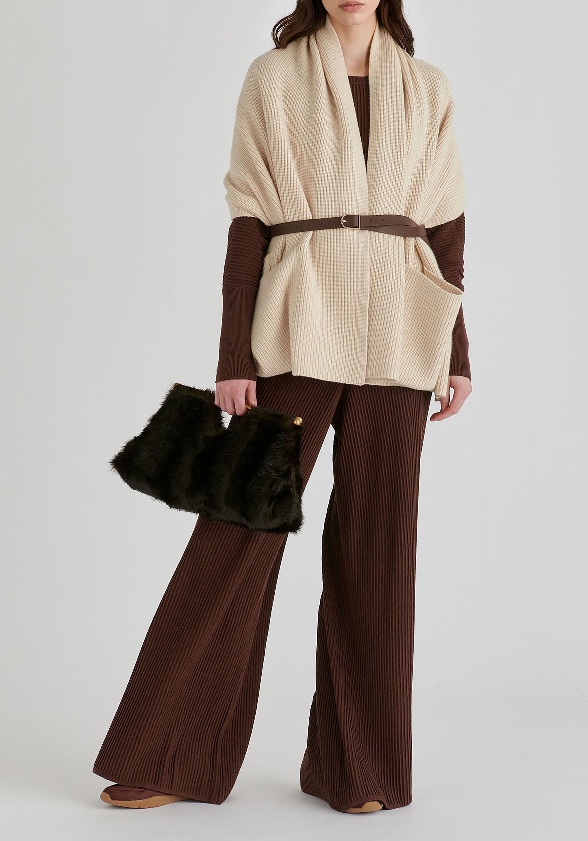 Ribbed Scarf Wrap with Front Pockets