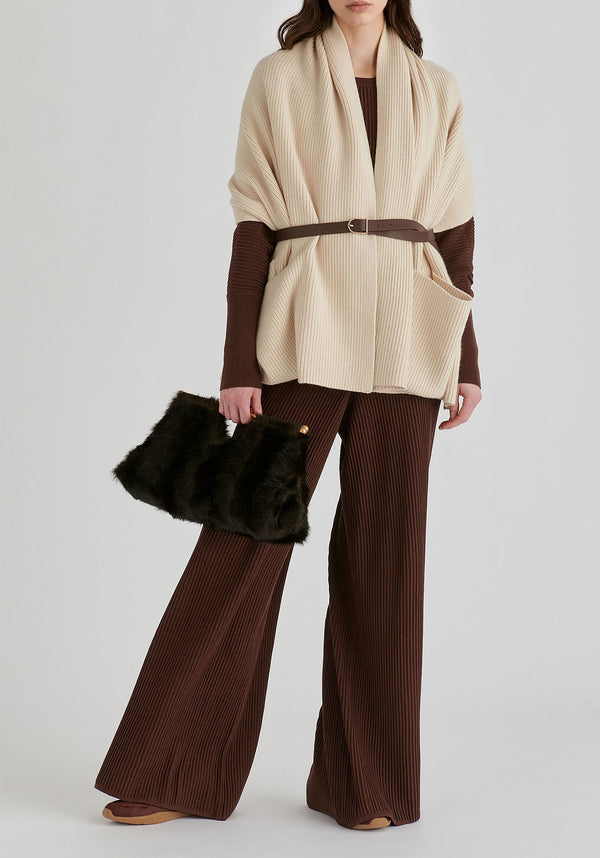 Ribbed Scarf Wrap with Front Pockets