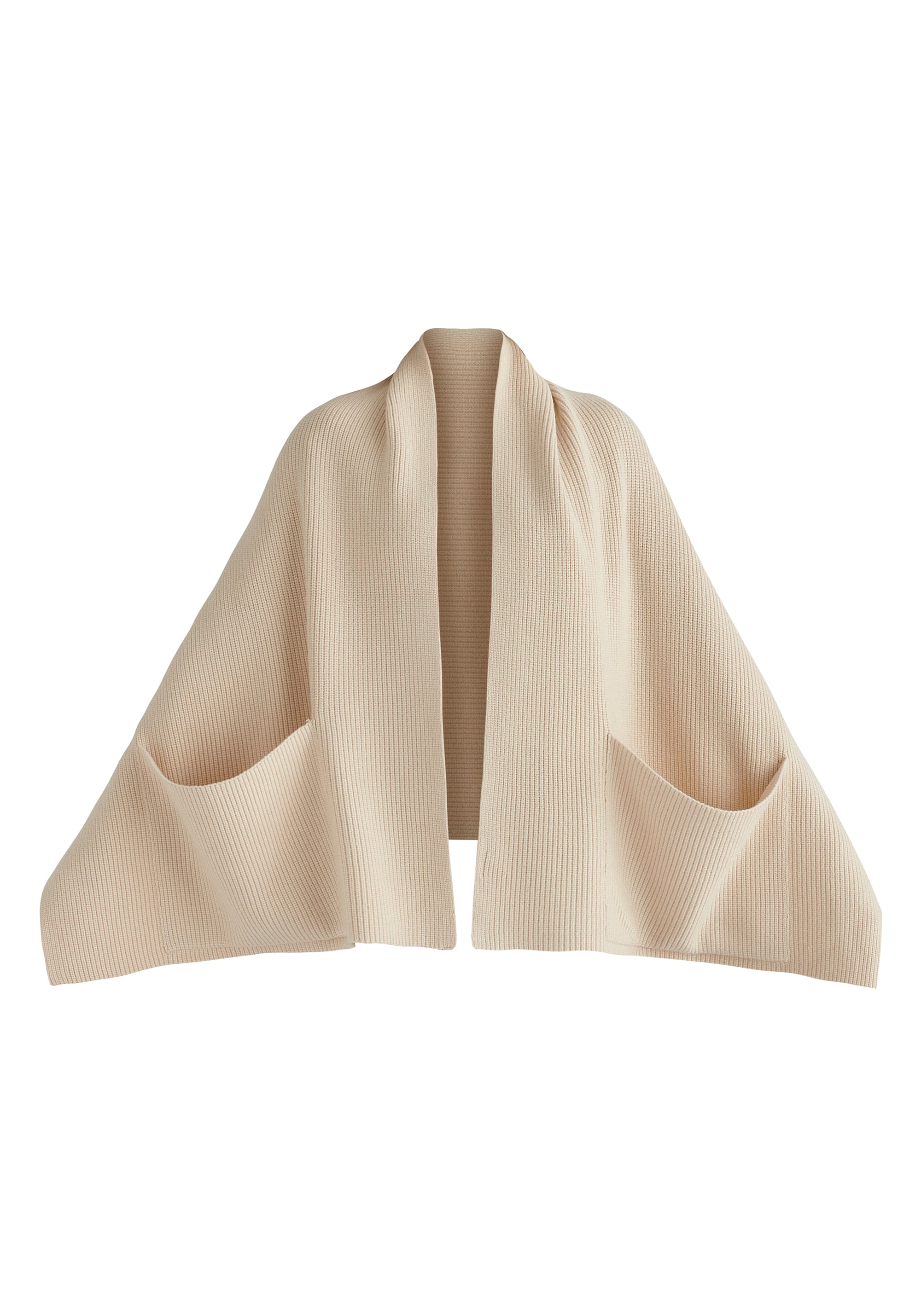 Ribbed Scarf Wrap with Front Pockets in Cream Cutout