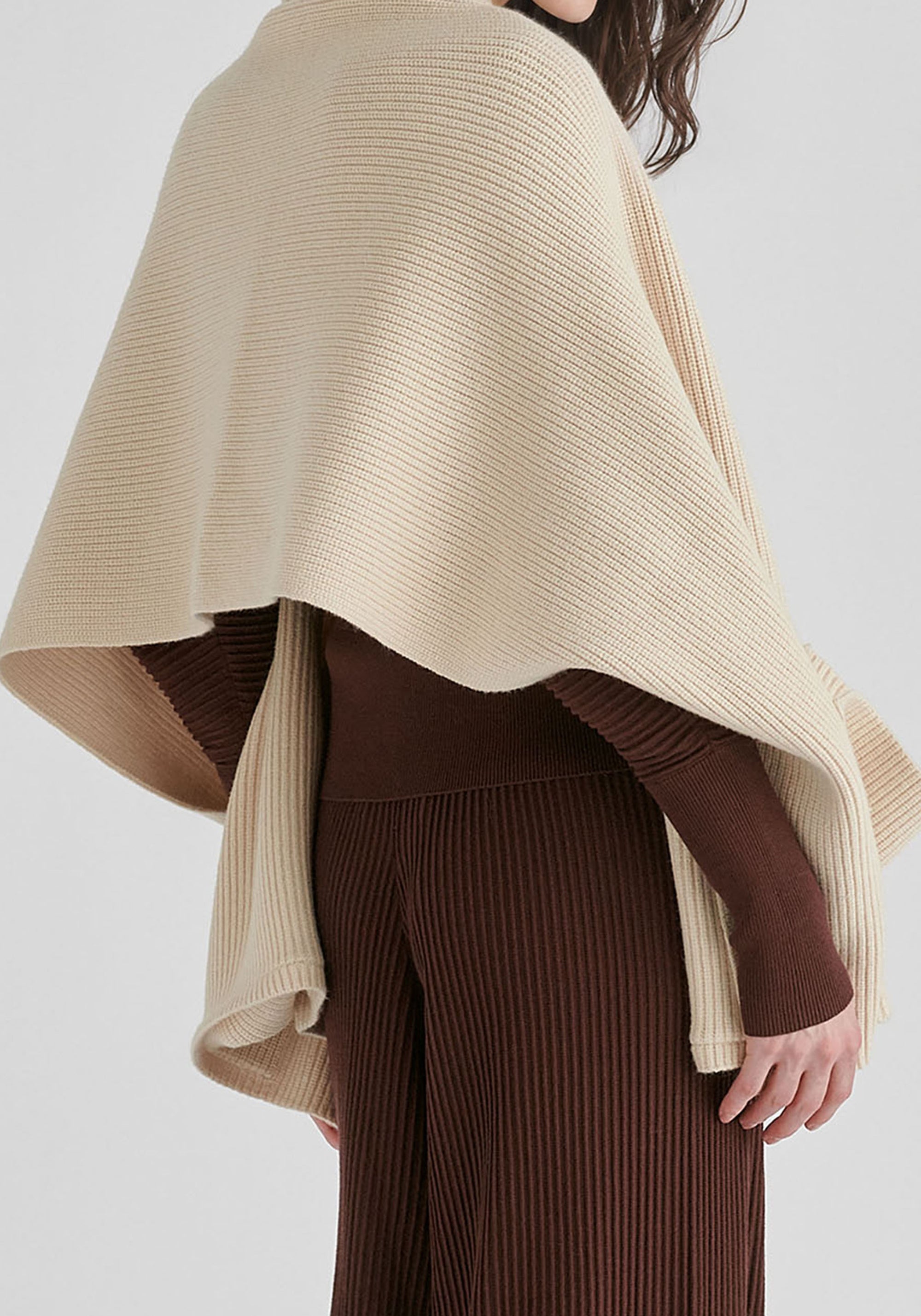 Ribbed Scarf Wrap with Front Pockets in Cream Closeup