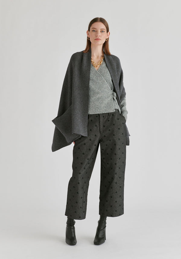 Ribbed Scarf Wrap with Front Pockets in Dark Grey Front
