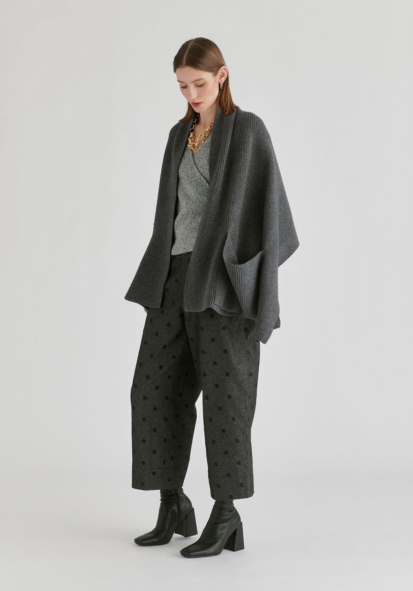 Ribbed Scarf Wrap with Front Pockets in Dark Grey Side