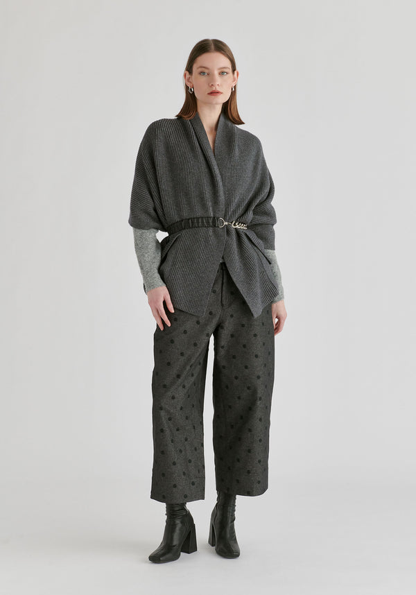 Ribbed Scarf Wrap with Front Pockets in Dark Grey Front