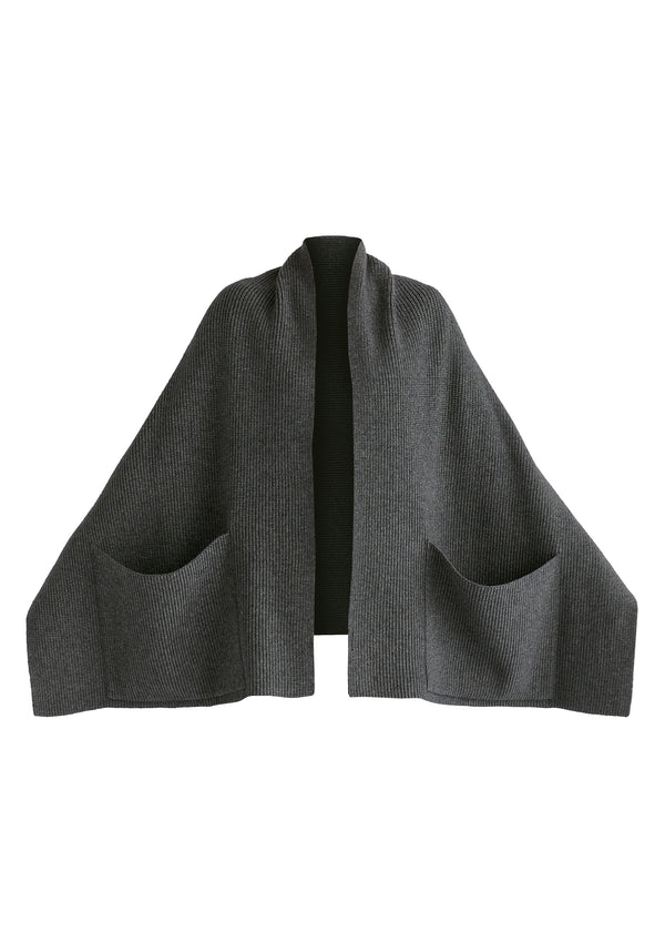 Ribbed Scarf Wrap with Front Pockets in Dark Grey Cutout