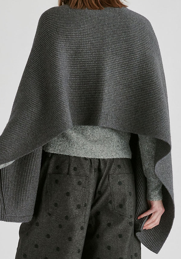 Ribbed Scarf Wrap with Front Pockets in Dark Grey Back