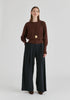 Ribbed Batwing Sleeve Knit Top with Fitted Waist