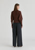 Ribbed Batwing Sleeve Knit Top with Fitted Waist