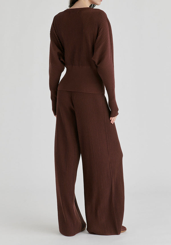 Ribbed Trousers with Wide Waistband