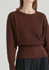 Ribbed Batwing Sleeve Knit Top with Fitted Waist
