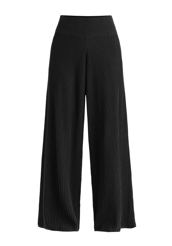 Ribbed Trousers with Wide Waistband in Black Cutout