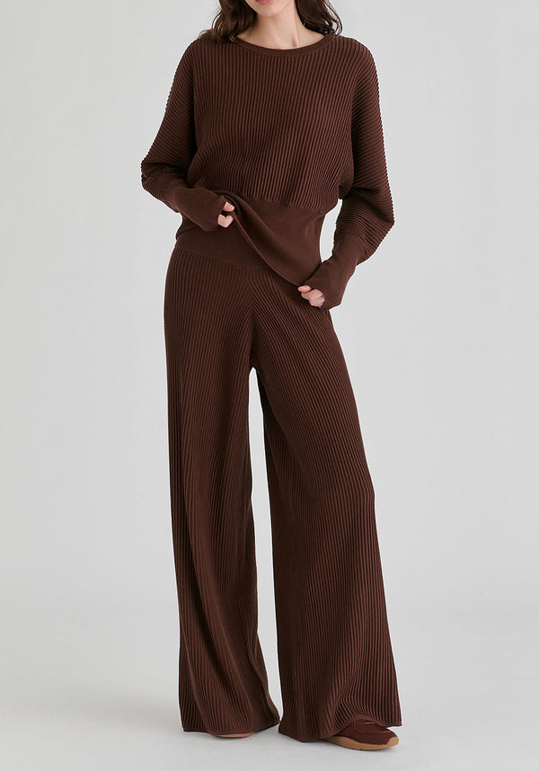 Ribbed Trousers with Wide Waistband