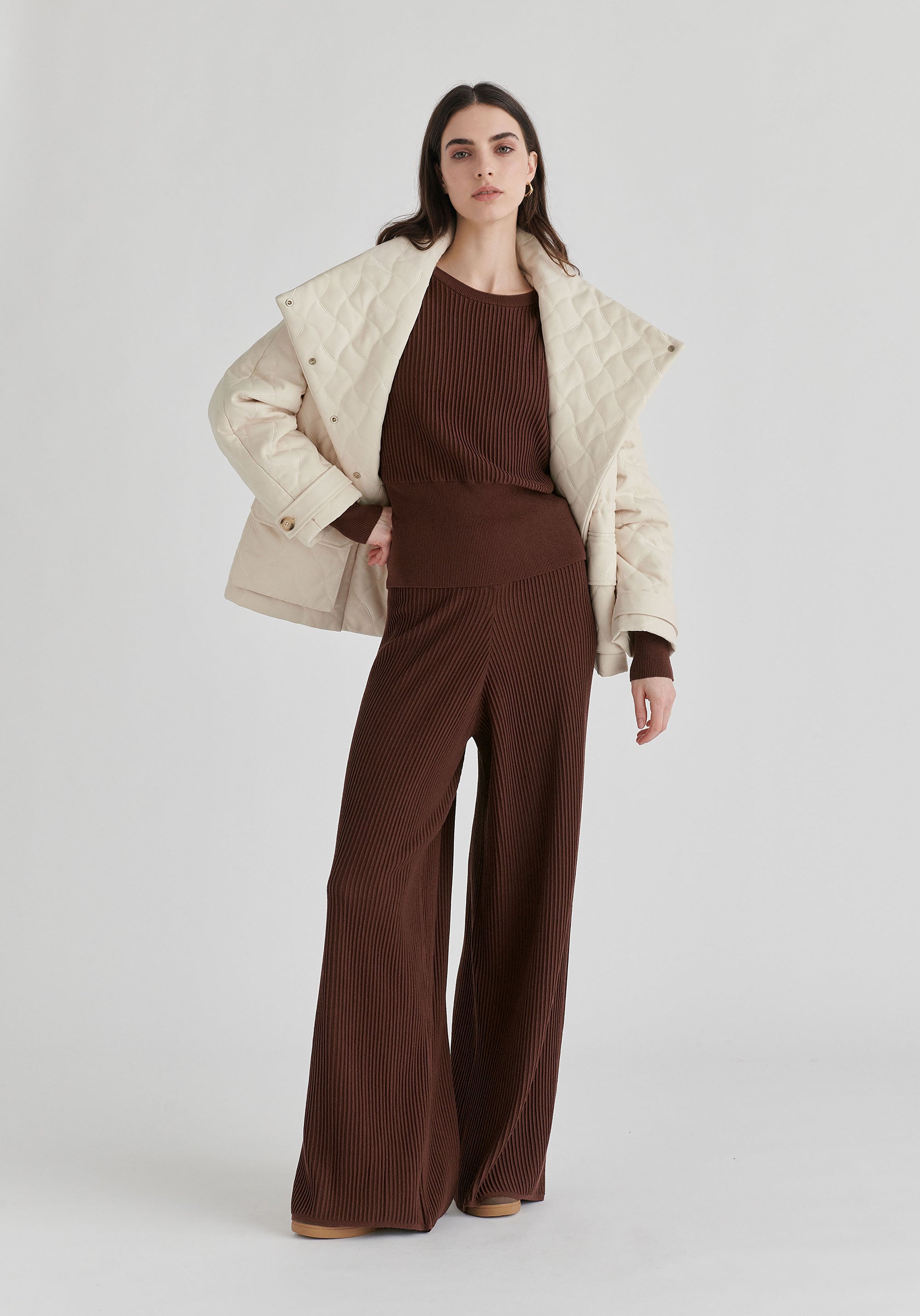 Ribbed Trousers with Wide Waistband