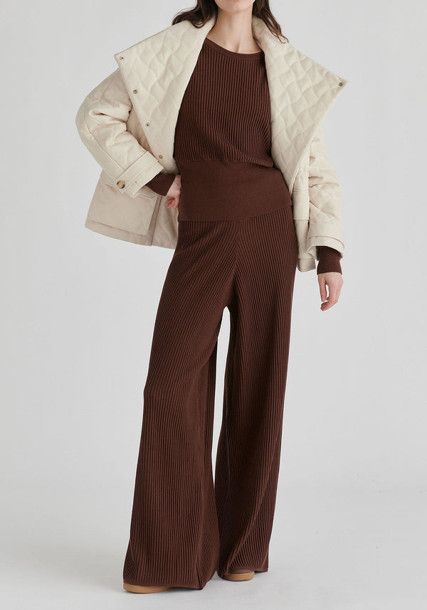 Ribbed Trousers with Wide Waistband