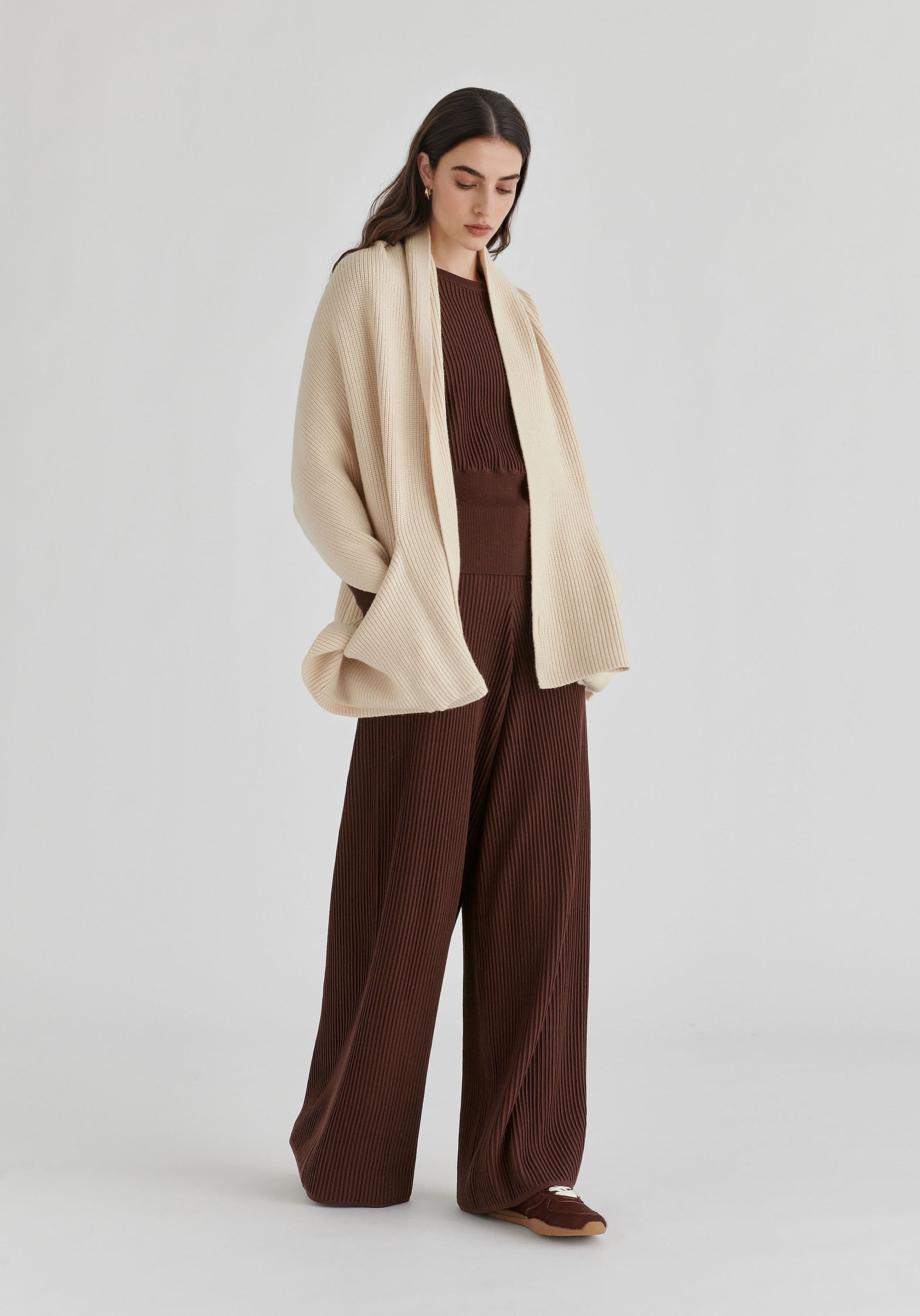 Ribbed Trousers with Wide Waistband
