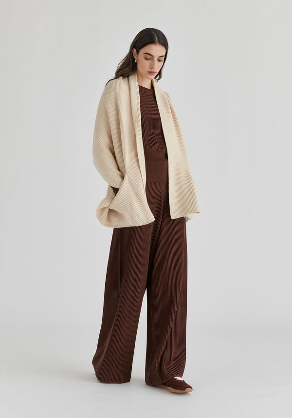 Ribbed Trousers with Wide Waistband