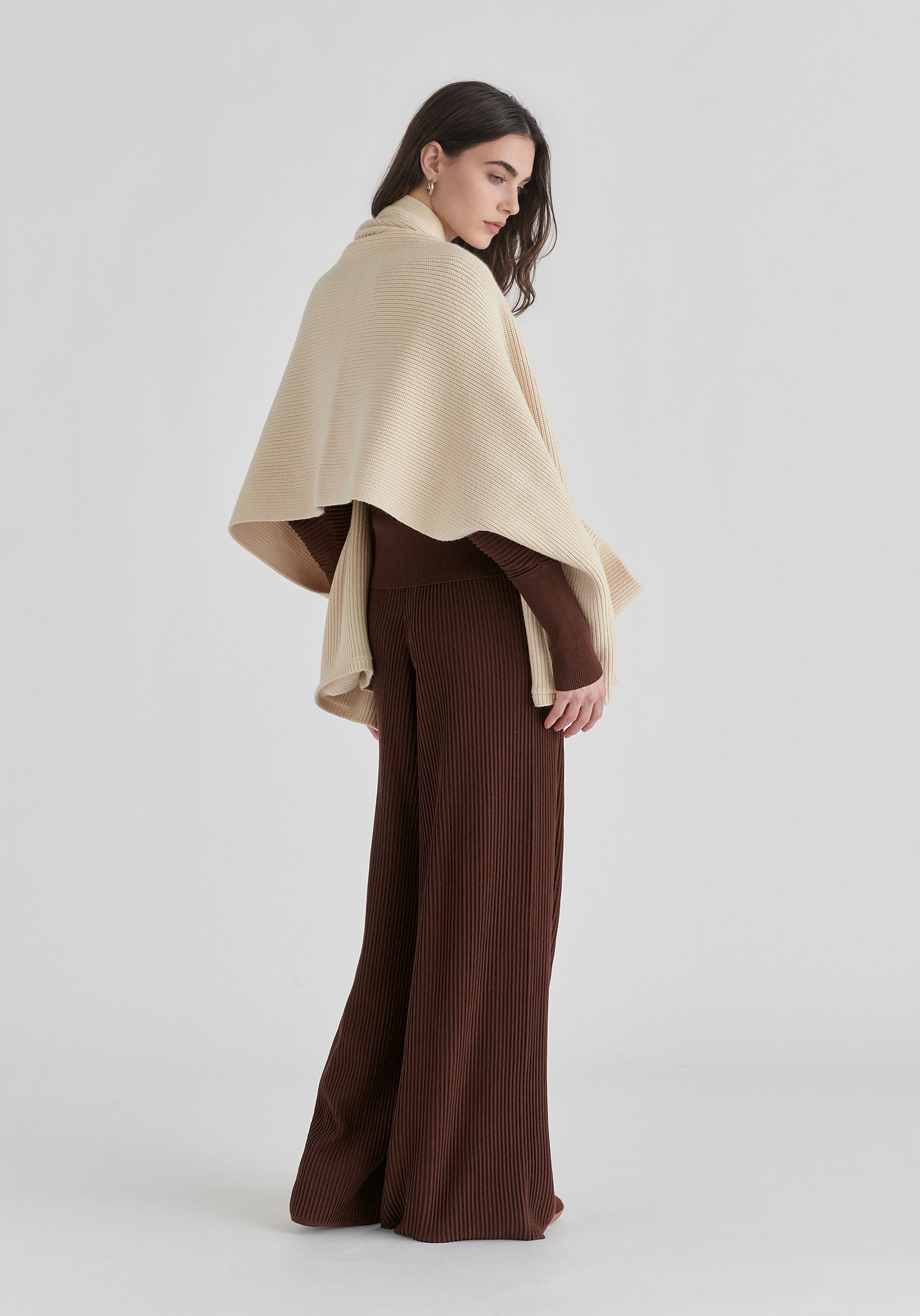 Ribbed Trousers with Wide Waistband