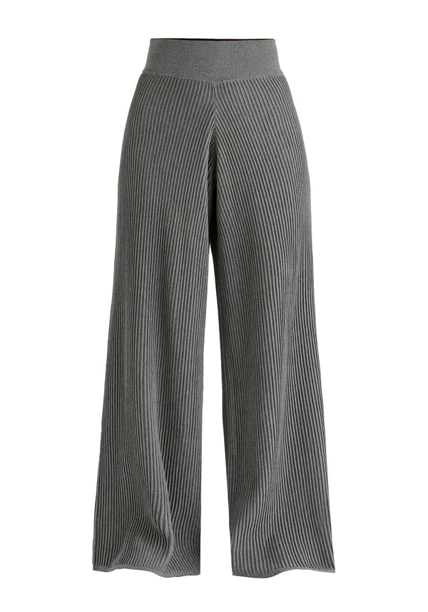 Ribbed Trousers with Wide Waistband in Grey Cutout