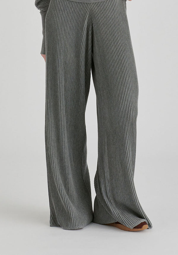 Ribbed Trousers with Wide Waistband in Grey Closeup