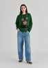 Christmas Jumper with Cat and Baubles in Green Front