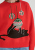 Christmas Jumper with Cat and Baubles in Red Closeup