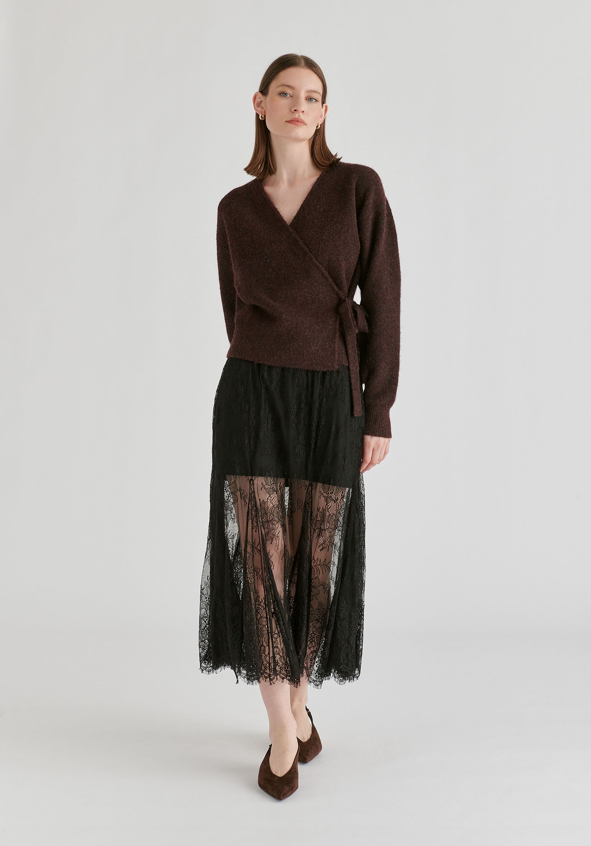 Fuzzy Knit Wrap Jumper