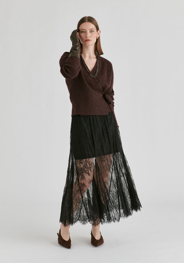 Fuzzy Knit Wrap Jumper in Dark Purple Front