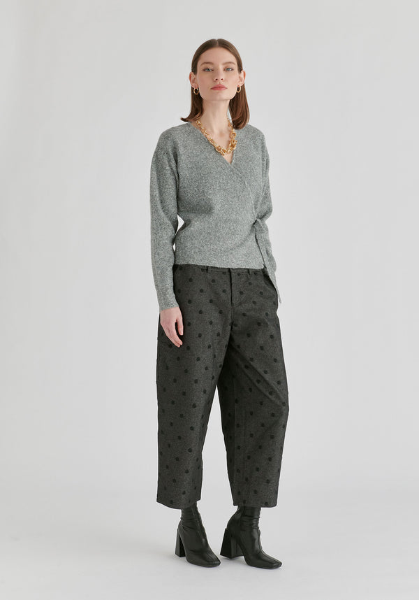 Fuzzy Knit Wrap Jumper in Light Grey Front