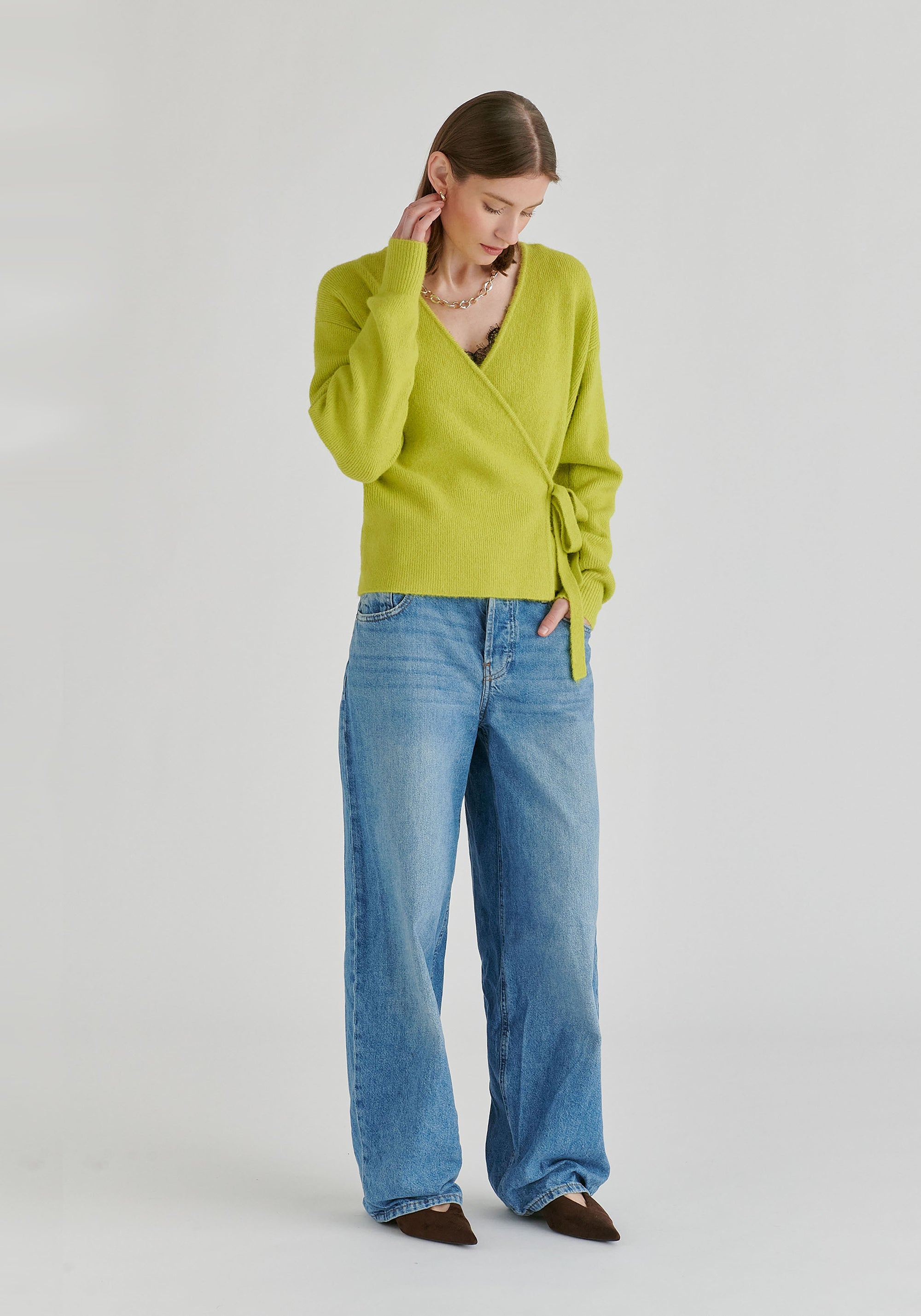 Fuzzy Knit Wrap Jumper