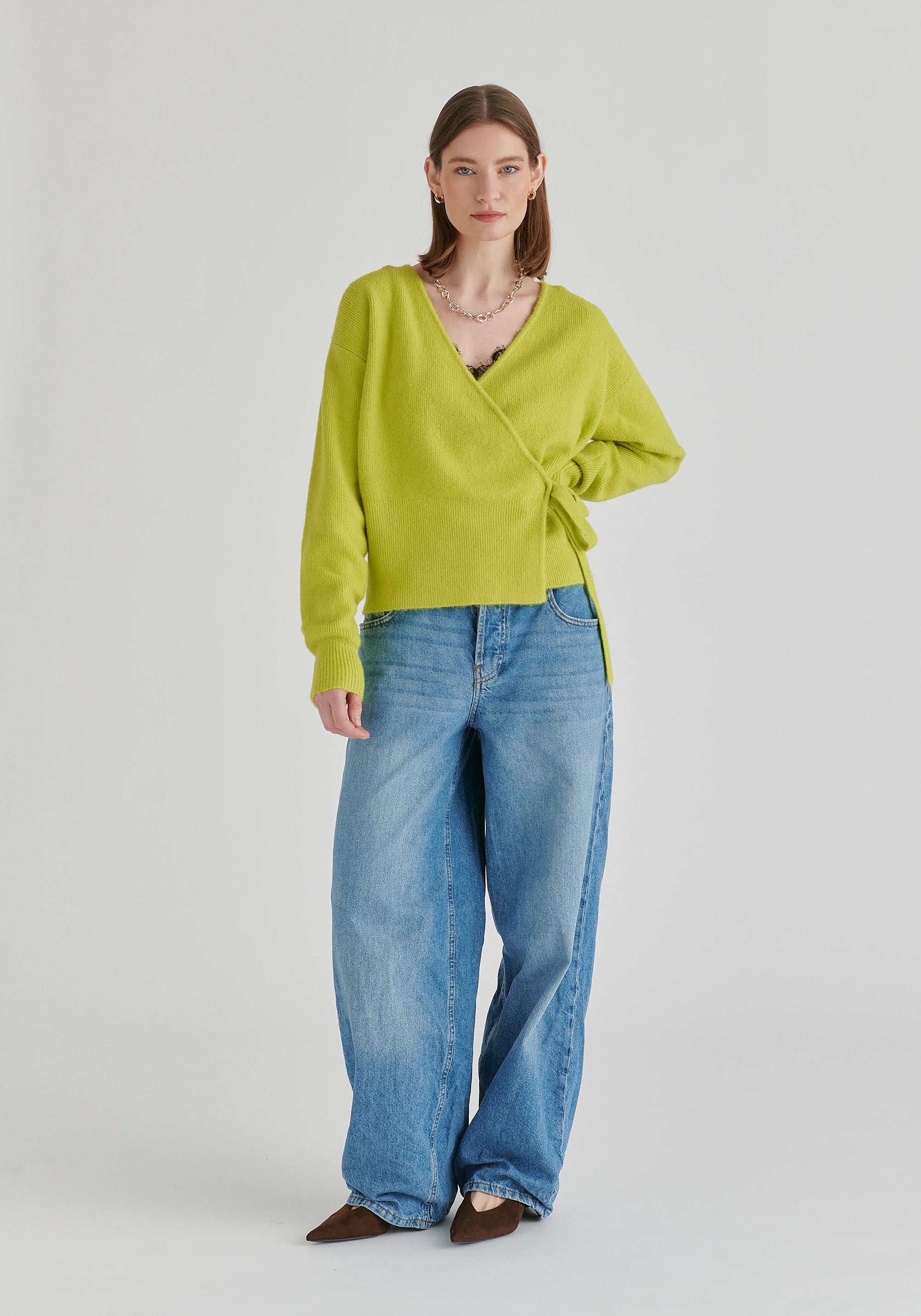 Fuzzy Knit Wrap Jumper