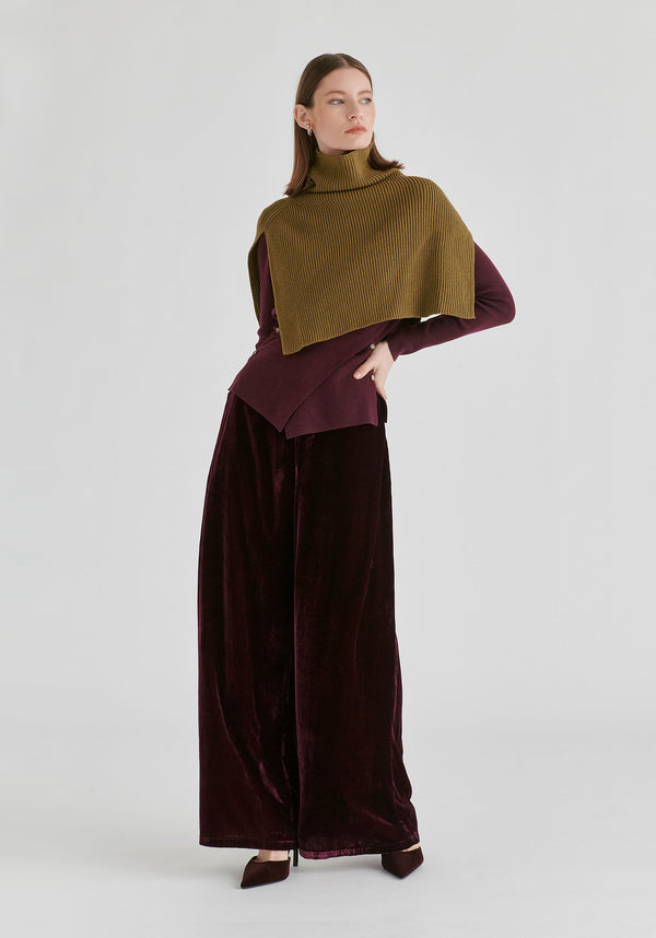 Wrap Front Knit Top with Mock Neck and Button Detail