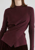 Wrap Front Knit Top with Mock Neck and Button Detail