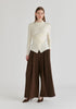 Wrap Front Knit Top with Mock Neck and Button Detail