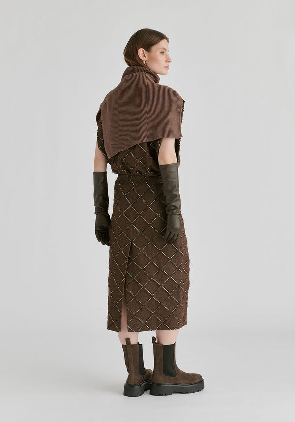 Rib-Knit Neck Warmer in Brown Back