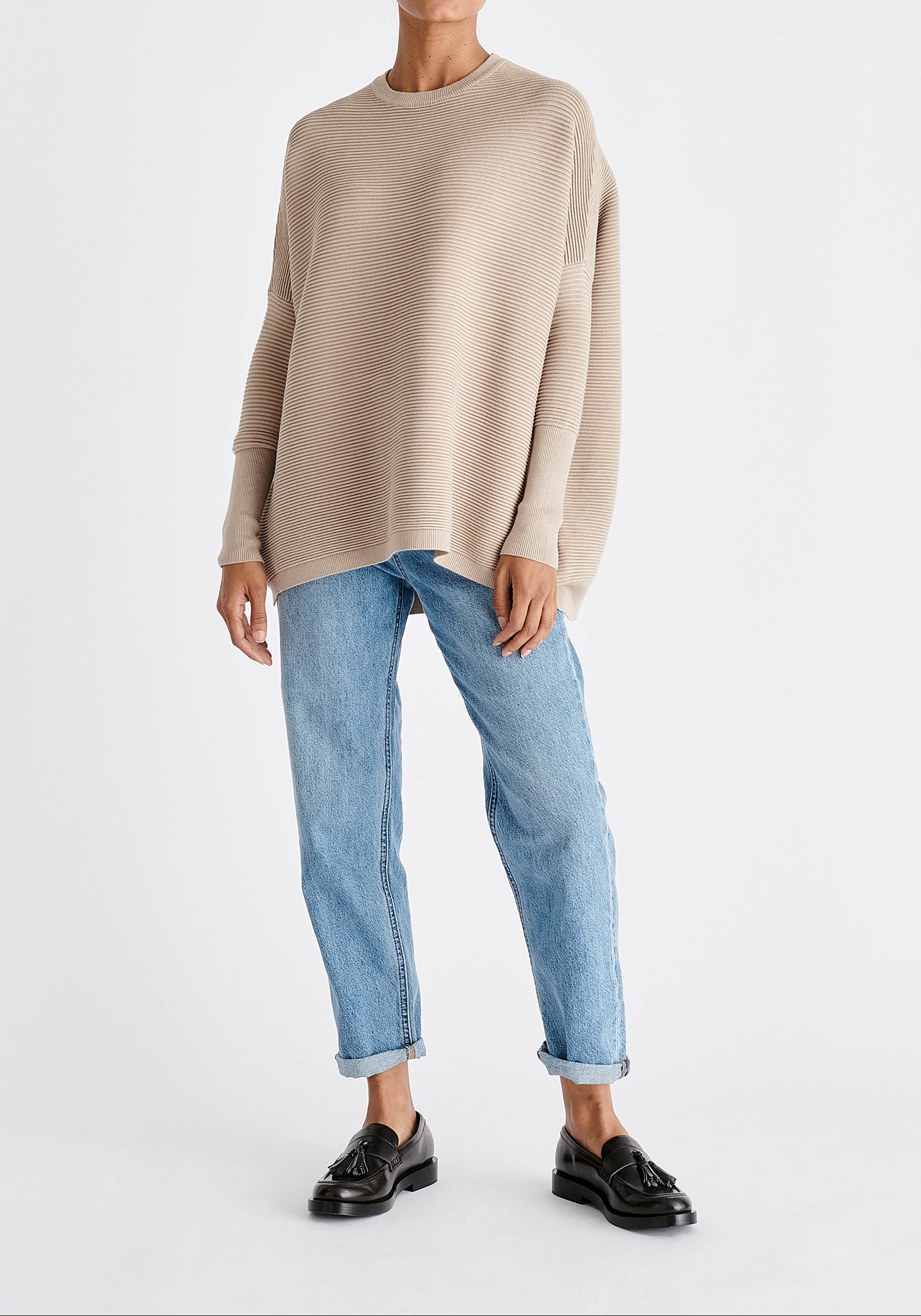 Paisie Ribbed Oversized Knit Jumper in Almond