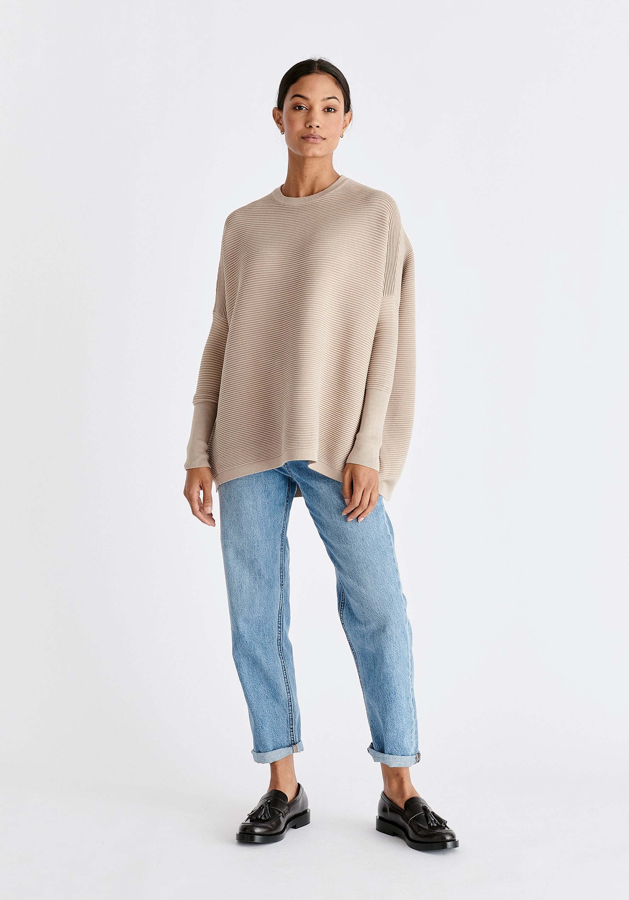 Paisie Ribbed Oversized Knit Jumper in Almond
