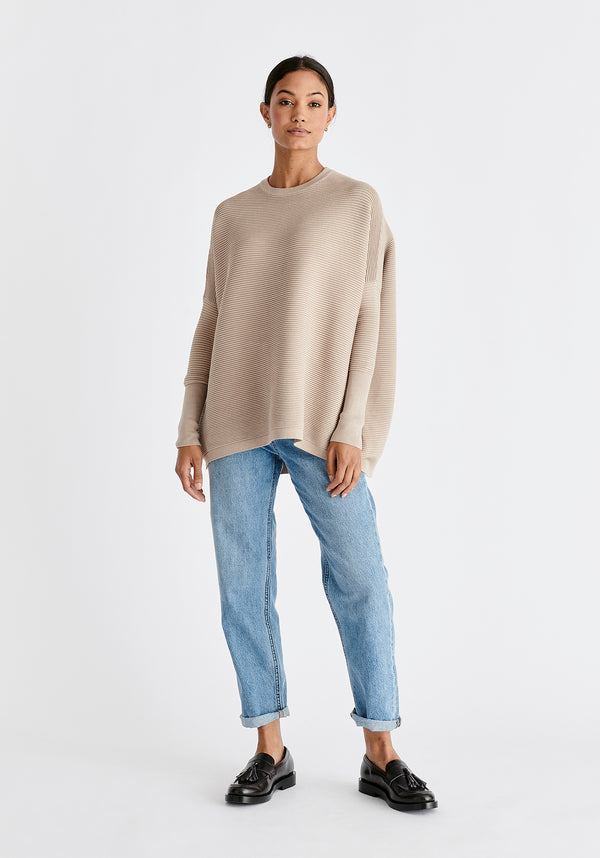 Paisie Ribbed Oversized Knit Jumper in Almond