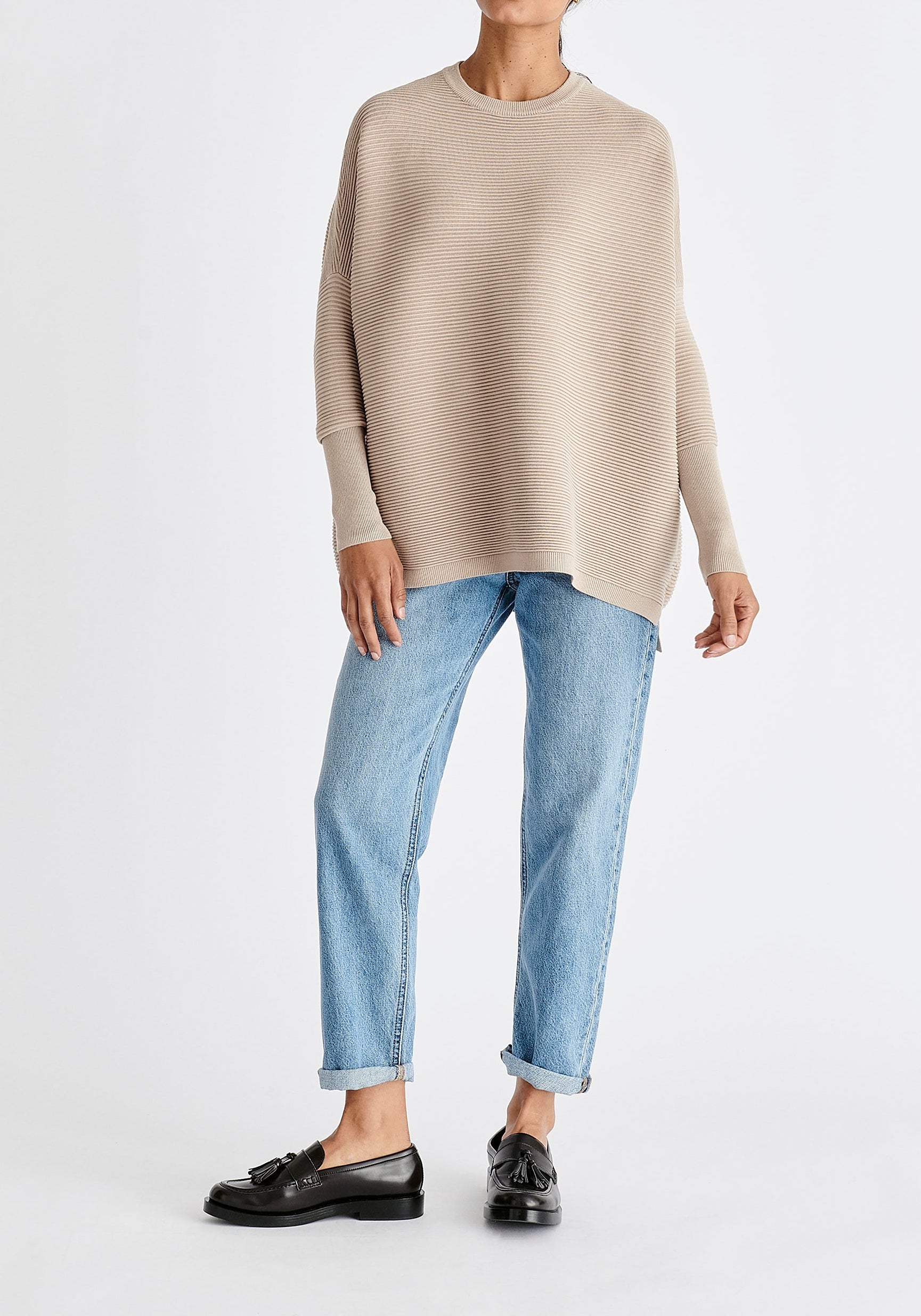 Paisie Ribbed Oversized Knit Jumper in Almond