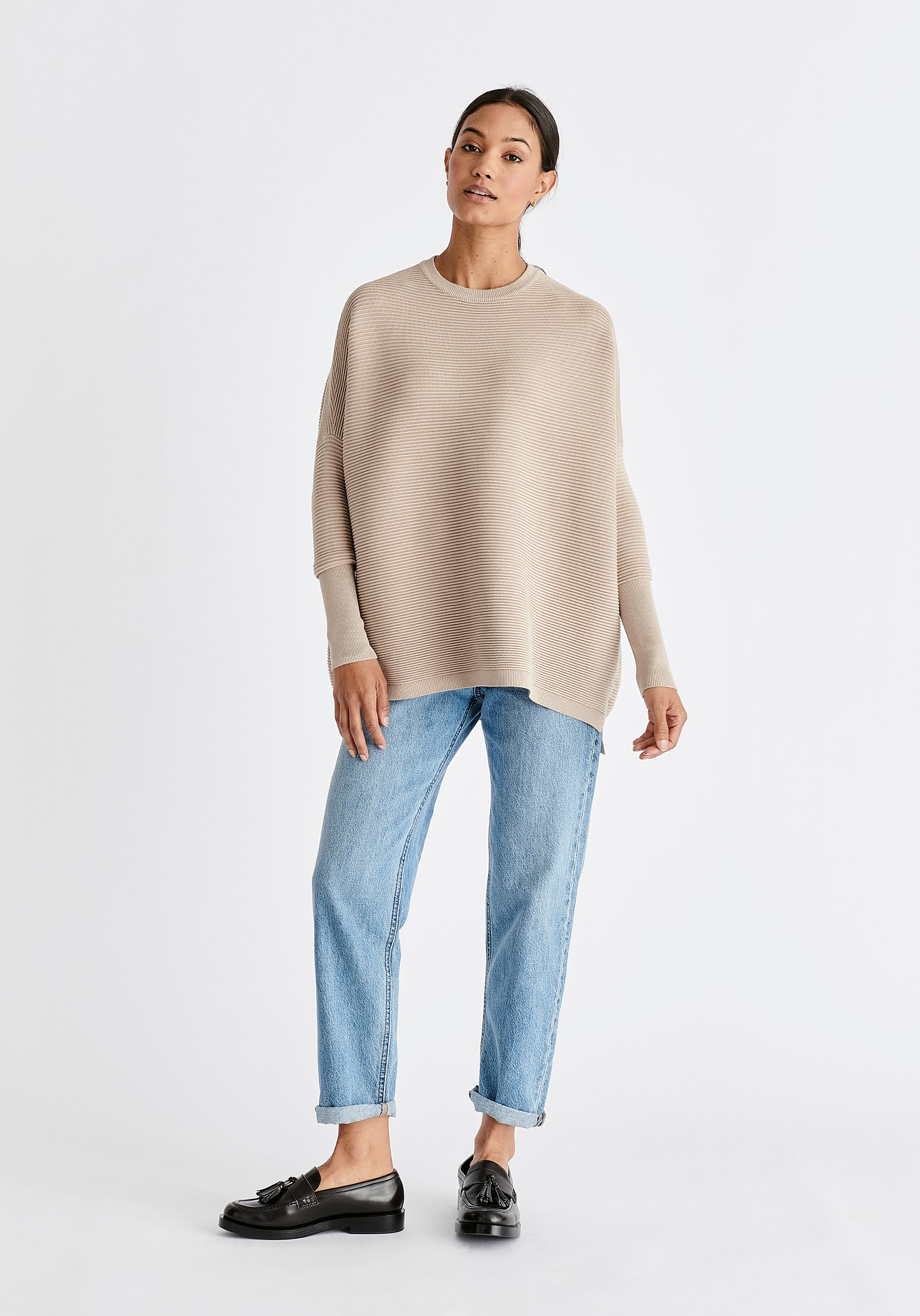 Paisie Ribbed Oversized Knit Jumper in Almond