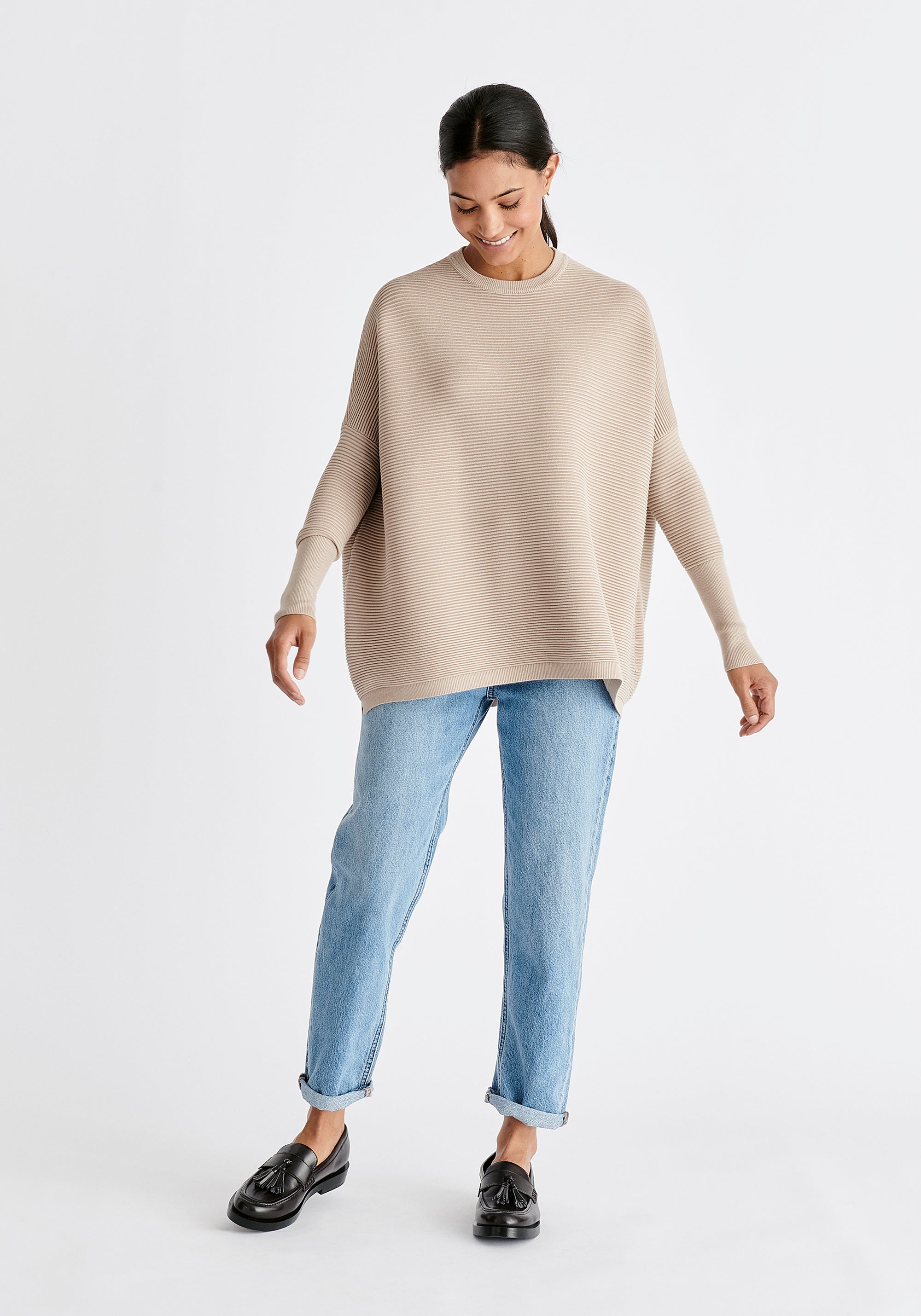 Paisie Ribbed Oversized Knit Jumper in Almond
