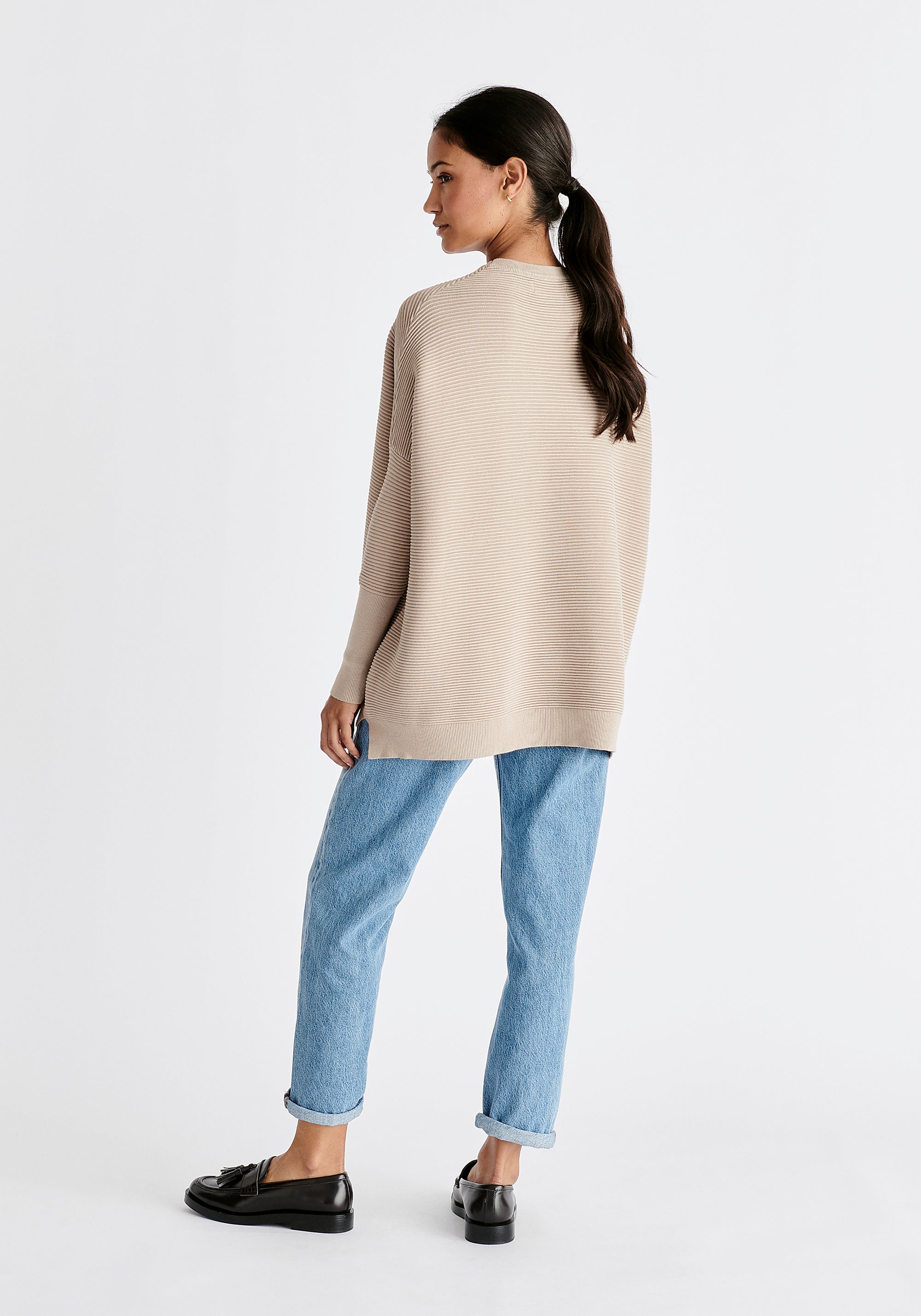 Paisie Ribbed Oversized Knit Jumper in Almond Back