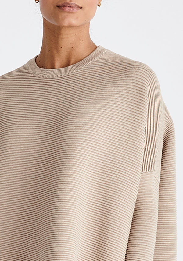 Paisie Ribbed Oversized Knit Jumper in Almond Close Up