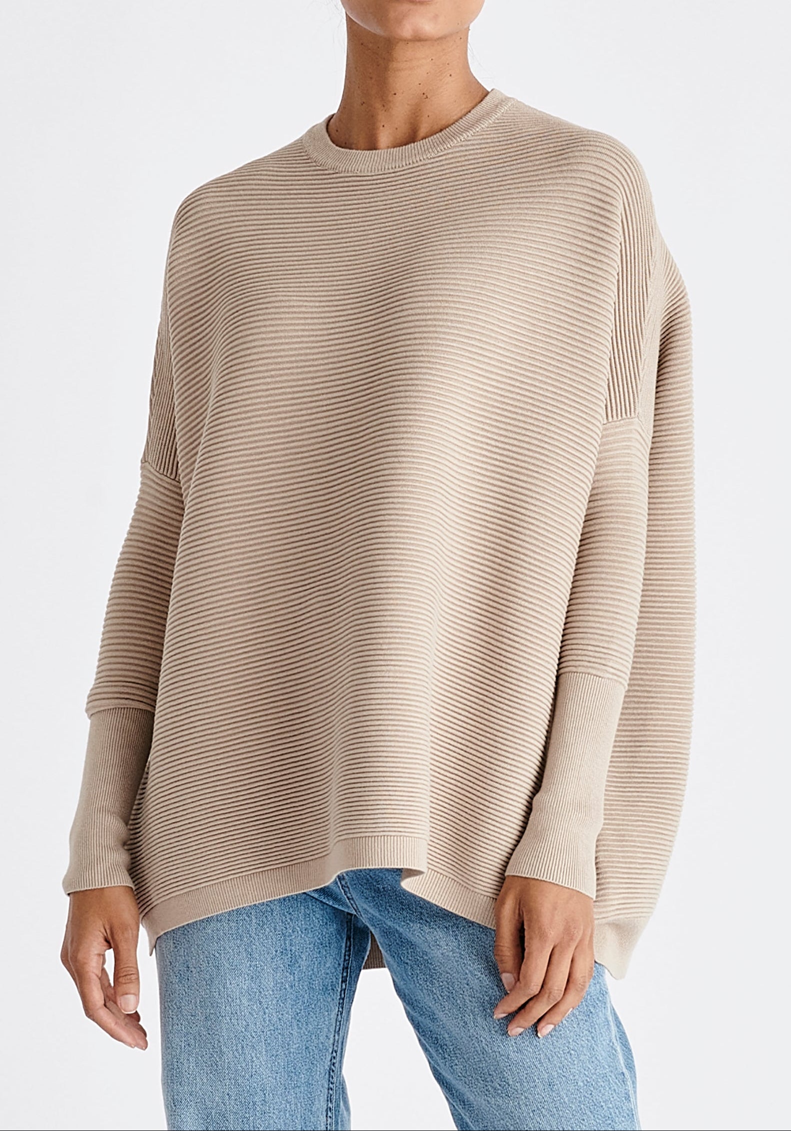 Paisie Ribbed Oversized Knit Jumper in Almond